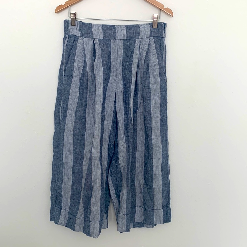 Gap 100% Linen Cropped Pants | Blue and Gray